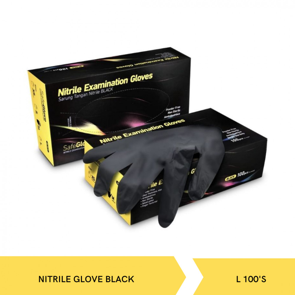 SAFEGLOVES NITRILE GLOVES BLACK L BOX 100`S X 10