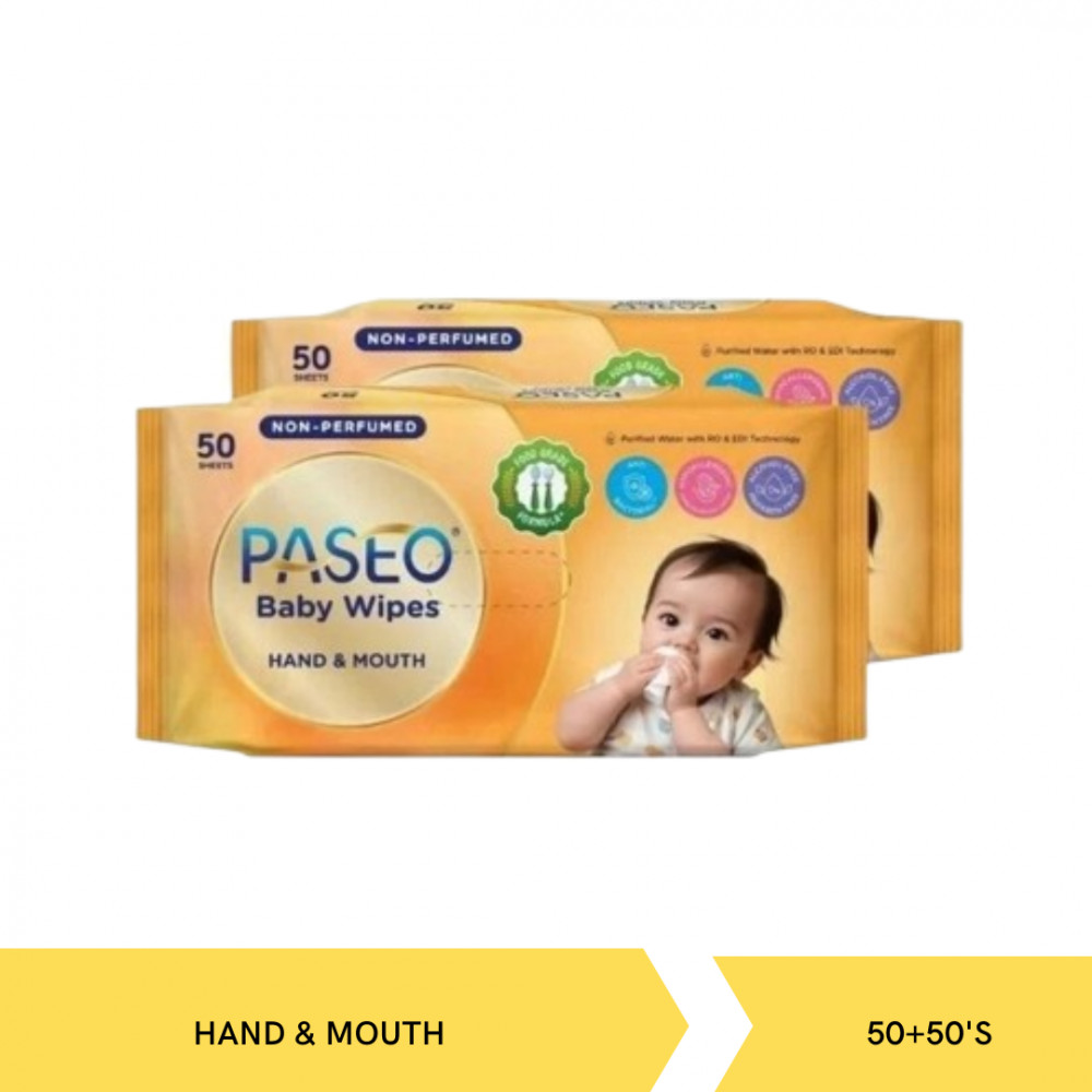 PASEO BABY WIPES HAND&amp;MOUTH 50+50`S X 18