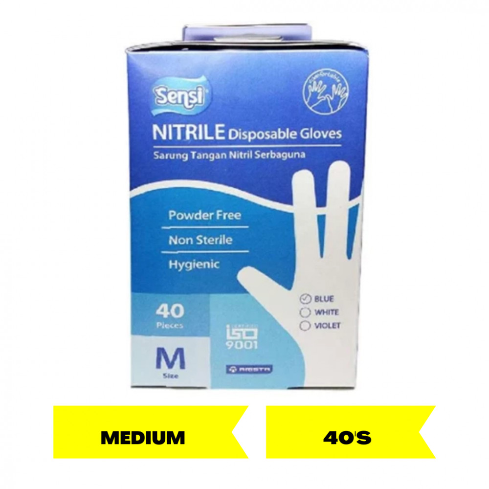 SENSI NITRILE DISPOSABLE GLOVES 40`S SIZE M